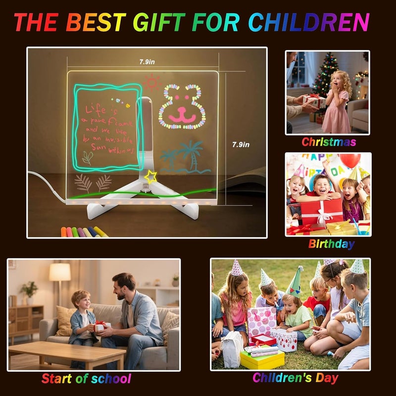 Niaoyun LED Note Board with Colors, Light Up Acrylic Message Board, Glowing Acrylic Dry Erase Board with Light, Led Drawing Board with Stand, 7 Markers (Medium 7.9 * 7.9 inches) - Image 3